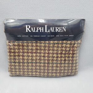 Vintage Ralph Lauren Full Flat Sheet Brookside Houndstooth 100% Cotton No Iron